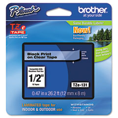 Brother TZe-131, 1 /4 in (6MM) Black on Clear Laminated Tape