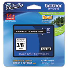 Brother TZE-325 3/8in (9mm) White on Black Laminated Tape