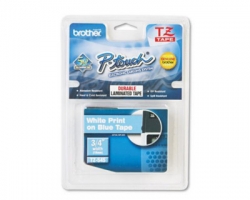 Brother TZe545  3/4in (18MM) White on Blue Laminated Tape