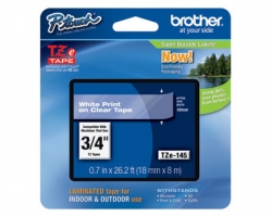 Brother TZe145,18mm 3/4 White on Clear Laminated Tape