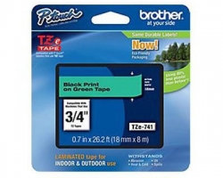 Brother TZe741, 3/4in (18MM) Black on Green Laminated Tape