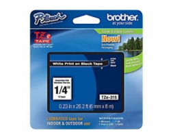 Brother TZE-315 1/4in (6MM) White on Black Laminated Tape