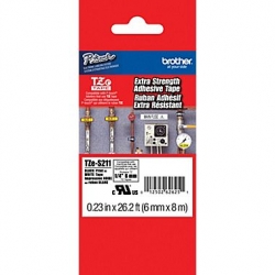 Brother TZES211  1/4 in (6MM) Black on White Laminated Extra Strength Tape