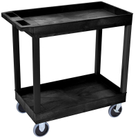 Luxor EC11HD-B Black HDPE Utility Cart with Two Tub Shelves and 5" Heavy-Duty Casters