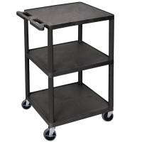 Luxor HE42-B Black 3 Flat Shelf Utility Cart