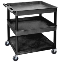 Luxor TC112-B Black 3 Shelf Utility Cart Top 2 Tubbed, Bottom 1 Flat